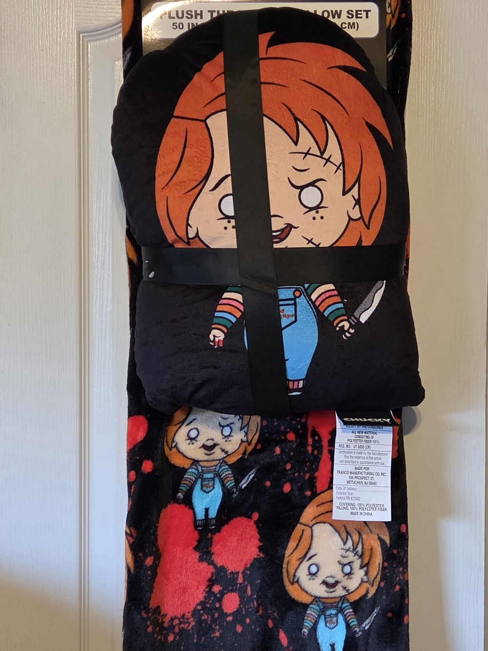 Horror Chucky Plush Throw Blanket Set - Black & Orange